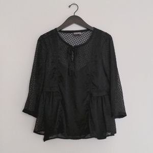Vanessa Virginia Anthropologie sheer black eyelet blouse size 6